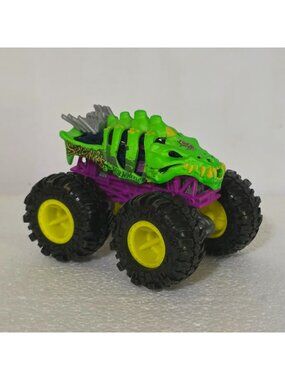Hot Wheels Monster Truck Skelesaurus Green & Purple Oversize Wheels 4"